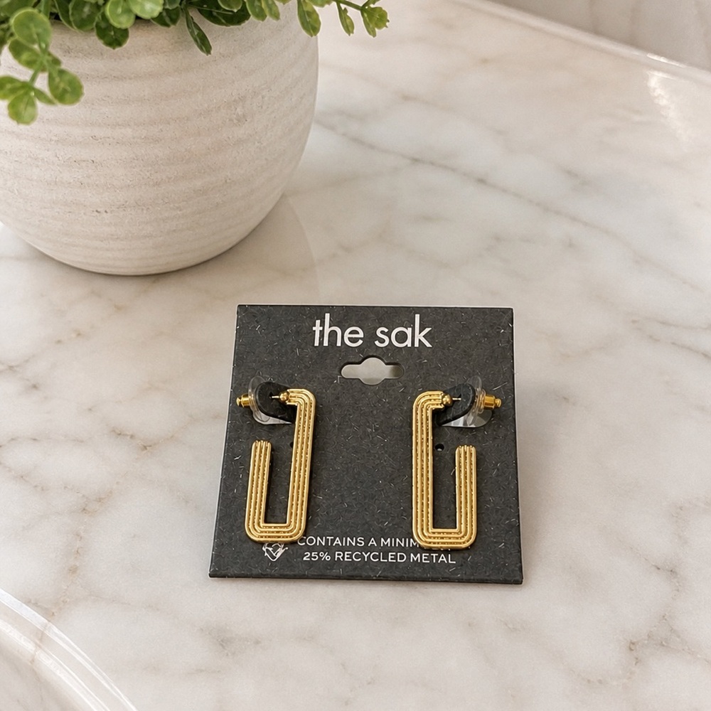 The Sak Gold Textured Rectangular Hoop Earrings